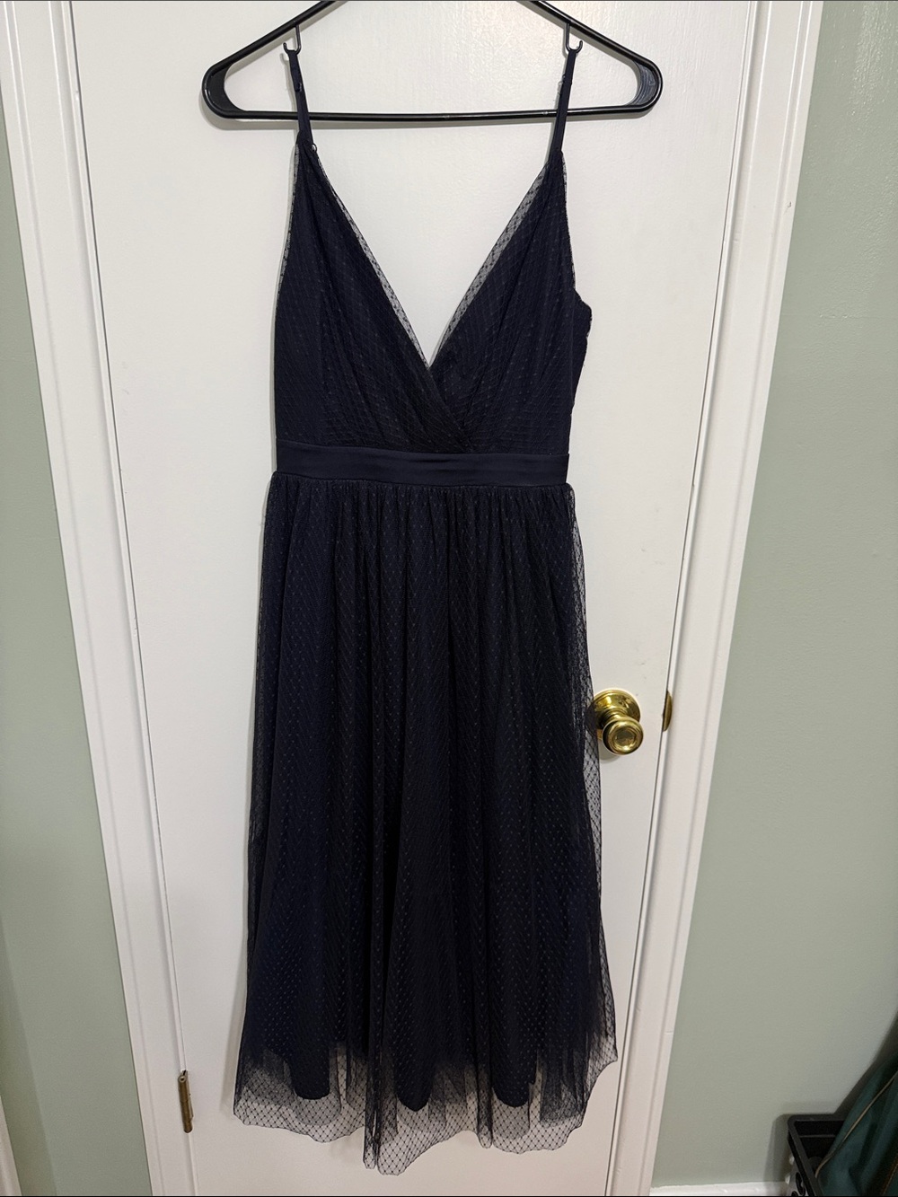 Express Navy Mesh V‑Neck Midi Dress